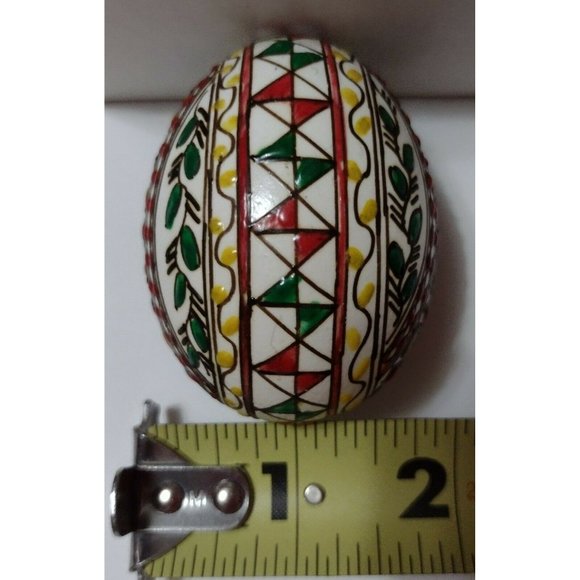 Vintage Romanian Pysanky Hand Painted Real Easter Egg Leaves Double Geometrics - Picture 2 of 4
